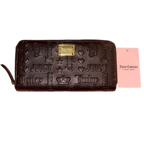 Juicy Couture Black Logo Embossed Daydream Large Zip Around Wallet Faux Leather - Picture 1 of 11